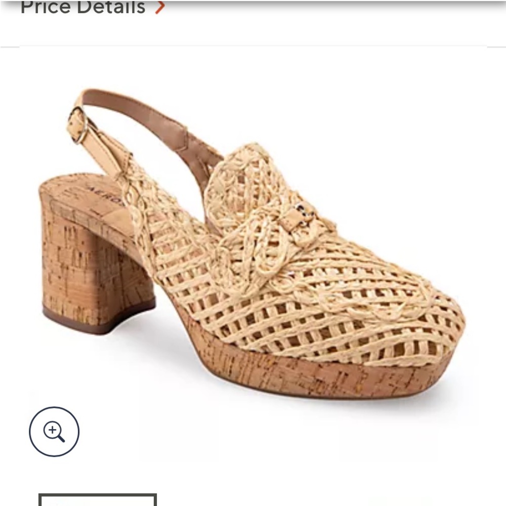 AEROSOLES Raffia Platform Slingbacks, Size 8, NWT, Santiago Raffia